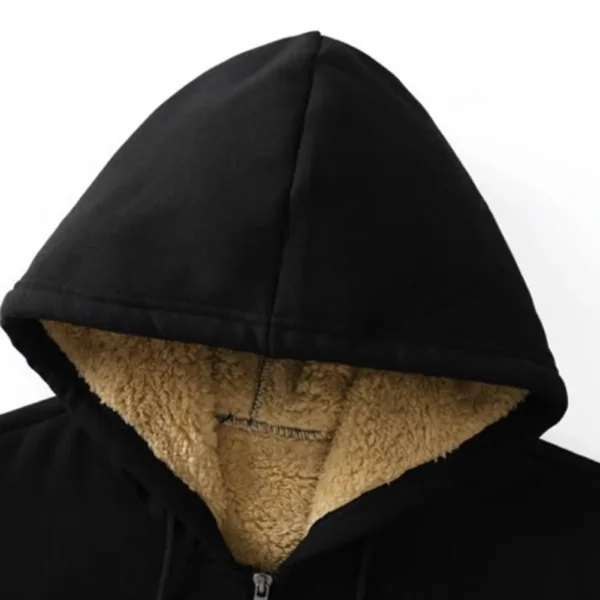 Trendy Sweatshirt Coat Front Pockets Warm Zipper Lamb Wool Jacket Men and Woman Winter Pure Color Plush Lined Cardigan Hoodie - Image 5