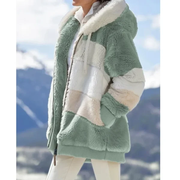 Winter Fashion Women's Coat 2024 Hooded Zipper Ladies Jacket Spliced Thick Cashmere Women Jacket Stitching Plaid Ladies Coats - Image 6