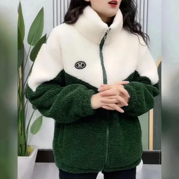 Autumn Winter Fleece Fluffy Jacket Streetwear Harajuku Zipper Coat Woman Lightweight Jacket Plush Warm Jacket Splice Coat - Image 3