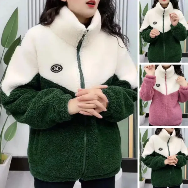 Autumn Winter Fleece Fluffy Jacket Streetwear Harajuku Zipper Coat Woman Lightweight Jacket Plush Warm Jacket Splice Coat - Image 4