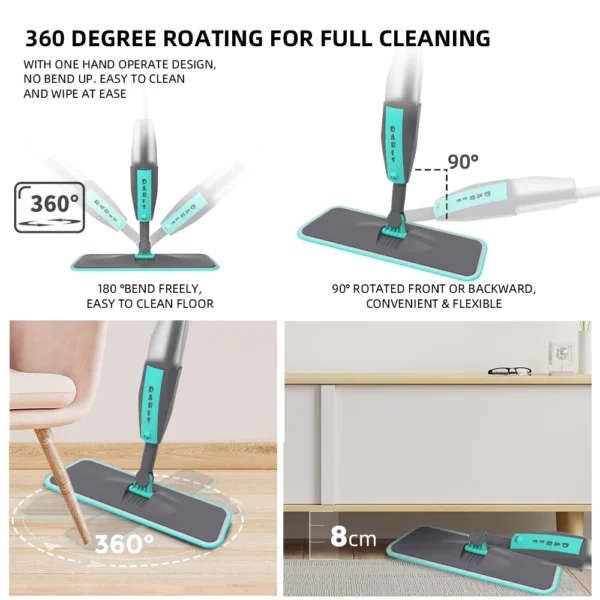 Magic Floor Cleaning Sweeper Brooms With Microfiber Pads 360° Rotation Flat Spray Floor Mop Broom For Cleaning Home Spin Mop - Image 2