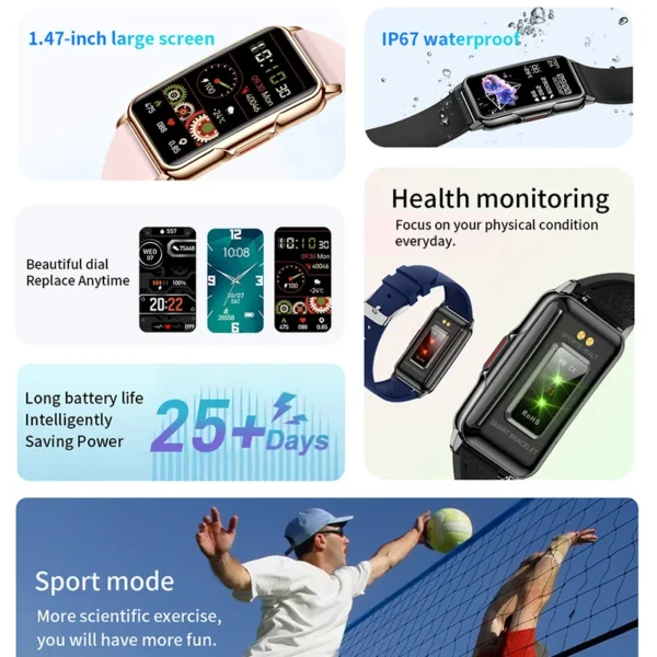 For Android IOS Smart Bracelet Women Smartwatch Men Heart Rate Blood Oxygen Waterproof Sport Smart Band Watch For Ladies +Gift - Image 2