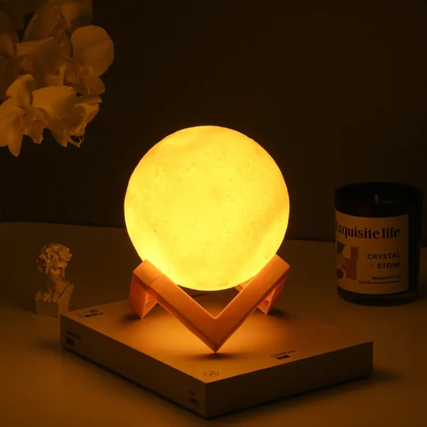 8cm Moon Lamp LED Night Light Battery Powered With Stand Starry Lamp Bedroom Decor Night Lights Kids Gift Moon Lamp - Image 5