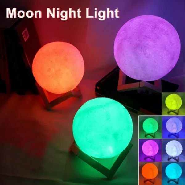 8cm Moon Lamp LED Night Light Battery Powered With Stand Starry Lamp Bedroom Decor Night Lights Kids Gift Moon Lamp - Image 3