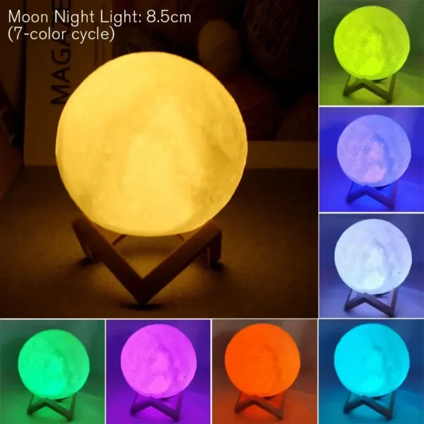 8cm Moon Lamp LED Night Light Battery Powered With Stand Starry Lamp Bedroom Decor Night Lights Kids Gift Moon Lamp - Image 2