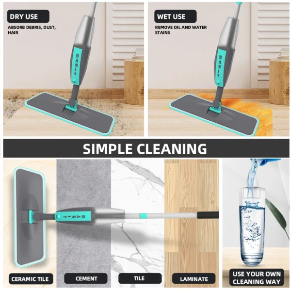 Magic Floor Cleaning Sweeper Brooms With Microfiber Pads 360° Rotation Flat Spray Floor Mop Broom For Cleaning Home Spin Mop - Image 5